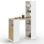 Idmarket - table de bar lung avec rangements et placard 2 personnes blanc et bois