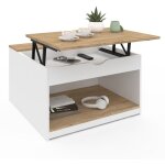 Idmarket - table basse plateau relevable carrée elea avec coffre bois blanc et façon hêtre Idmarket - table basse plateau relevable carrée elea avec coffre bois blanc et façon hêtre