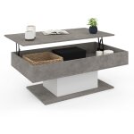 Idmarket - table basse plateau relevable rectangulaire eden effet b�ton et blanc