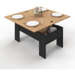 Idmarket - table basse plateau relevable rectangulaire tara bois noir et imitation hêtre Idmarket - table basse plateau relevable rectangulaire tara bois noir et imitation hêtre