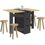 Table console pliable edi 2 - 4 personnes avec 3 tiroirs noirs plateau faon htre 103 x 76 cm