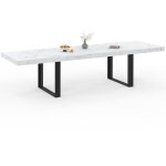 Idmarket - table � manger extensible phoenix rectangle 6 - 12 personnes plateau effet marbre blanc alaska ...