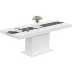 Idmarket - table  manger extensible rectangle eden 6 - 10 personnes blanche et bande centrale grise ...