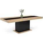 Idmarket - table  manger extensible rectangle eden 6 - 10 personnes bois et noir bande centrale noire ...