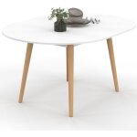 Idmarket ? table � manger extensible ronde 4 - 8 personnes ? plateau mdf blanc ? pieds en bois biseaut�s ...