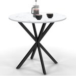 Idmarket - table  manger ronde alix 4 personnes pied araigne noir plateau effet marbre blanc alaska ...