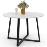 Idmarket - table � manger ronde selma 4 - 6 personnes plateau effet marbre blanc alaska et noir 110 cm ...