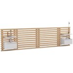 Tte de lit suspendue en lattes ava 240 cm avec chevets + tiroir faon bois clair et blanc