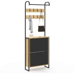 Idmarket - vestiaire d'entrée boston meuble chaussures 2 portes bois et noir Idmarket - vestiaire d'entrée boston meuble chaussures 2 portes bois et noir