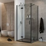 Idralite - parois cabine de douche angulaire pivotante verre transparent h. 190 mod flip black porte ...
