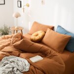 Drap housse housse de couette en coton tricoté 200x230cm cm coton lavé marron caramel couleur unie - ... Drap housse housse de couette en coton tricoté 200x230cm cm coton lavé marron caramel couleur unie - ...