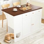 lot central de cuisine extensible 120x70x90cm - avec espace pour animaux - 3 tiroirs et 2 portes - blanc ...