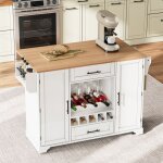 Ilot central de cuisine mobile - plateau extensible - avec casier  vin et porte - serviettes - 2 tiroirs ...