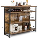 Costway - ilot central industriel, table de bar  4 niveaux avec 3 tagres ouvertes, casier  vin et ...