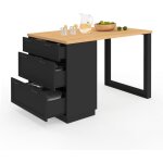 Ilot central mange - debout 4 personnes vito 130 cm casserolier 3 tiroirs noir et plateau bois