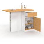 Ilot central tino 120 cm avec range - bouteilles 4 personnes bois blanc avec plan de travail faon htre ...