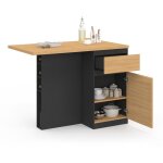 Ilot central tino 120 cm avec range - bouteilles 4 personnes bois noir avec plan de travail faon htre ...