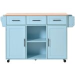 lot de cuisine desserte salle  manger 139x46x91. 5cm bleu & bois massif plateau rabattable roulettes ...
