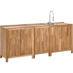 Ilot de cuisine ext�rieur ensemble 3 pi�ces �tag�res avec �vier et robinet acier inox argent� bois d'acacia ...