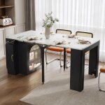�lot de cuisine mobile noir extensible avec roulettes, plateau amovible, multiprises, fonction buffet ...