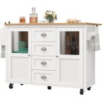 lot de cuisine moderne avec table pliante, rangements multiples, roulettes, blanc