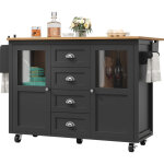 �lot de cuisine moderne ? table pliante, rangements multiples, roulettes ? noir