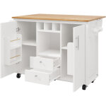 �lot de cuisine multifonction avec table pliante, rangements, roulettes, blanc