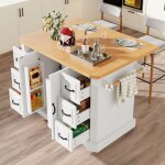 �lot de cuisine sur roulettes avec table de bar pliante, 2 portes et 6 tiroirs, 120x45 / 75x91 cm, mdf ...