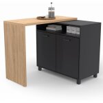 Ilot rotatif cina meuble de bar pivotant 2 en 1 imitation hêtre et noir Ilot rotatif cina meuble de bar pivotant 2 en 1 imitation hêtre et noir