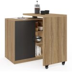 Idmarket - ilot rotatif polo meuble de bar pivotant 2 en 1 imitation htre porte noire