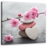 Image sur toile, pierre coeur zen fleur de cerisier - 30x30