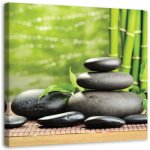 Image sur toile, pierres noires et vert zen - 60x60
