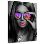 Image sur toile, pop art girl avec des lunettes new york - 60x90