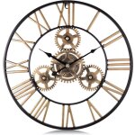 Ineasicer - 50cm 1 pi�ces horloge murale geante m�tal, engrenages or industrielle silencieuse pendule ...