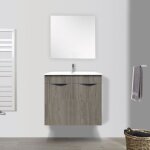 Pack meuble salle de bains 80cm : meuble gaia eco 80cm - 2 portes - ch�ne gris + vasque c�ramique + miroir ...