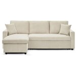 Intensedeco ? canap� d'angle convertible 5 places en velours c�tel� beige ? couchage 130 x 195 cm ? coffre ...