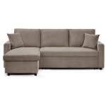 Intensedeco - canap� d'angle convertible rico velours c�tel� taupe