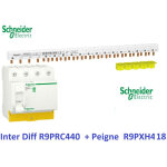 Interrupteur diffrentiel resi9 4p 40a 30ma - ac + peigne 3p + n - 18 m schneider r9prc440 avec r9pxh418 ...