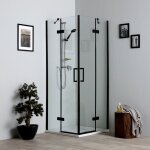 Iperbriko - cabine de douche noire mate 70x70 avec portes battantes.