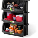 Iris ohyama, lot de 3 bacs de rangement empilables en plastique avec fa�ade ouverte pour garage, jardin, ...