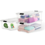 Iris ohyama, boite de rangement maison plastique recycl�, 32l, lot de 3, transparent, bsb - 32