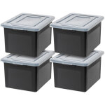 Iris ohyama, bo�tes de rangement en plastique avec couvercle, 45l, lot de 4, noir, empilable, fb - 21e ...