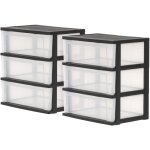 Iris ohyama, large tour de rangement en plastique, 2 tours, 34l par tiroir, noir, pour bureau, garage, ...