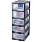 Iris ohyama, tour de rangement plastique, 5 tiroirs de 7l, noir, empilable, pour salle de bain, petit ...