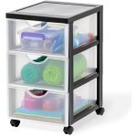 Iris ohyama, tour de rangement  roulettes en plastique, 3 tiroirs moyens, noir, dddc - 003