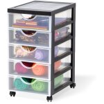 Iris ohyama, tour de rangement  roulettes en plastique, 5 petits tiroirs, noir, dddc - 350