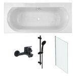 Jacob delafon - pack baignoire droite 180 x 80 elise + pack pommeau et mitigeur bain douche noir mat ...