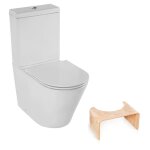 Jacob delafon - wc au sol sans bride rodin + sortie vario avec abattant + tabouret physiologique bois ...