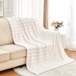 Jalleria - couverture en flanelle moelleuse en fausse fourrure blanche, jet de lit super doux et chaud ...