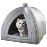 Jalleria - lit pour chat igloo - tente pour chat avec coussin amovible et lavable, lit pliable et portable ...